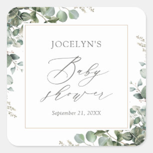 Elegant Greenery Eucalyptus Baby Shower Quadratischer Aufkleber