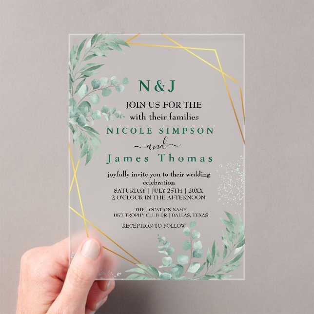 Elegant Greenery Eucalyptus Blätter Wedding Acryleinladungen (Insitu (Handheld))