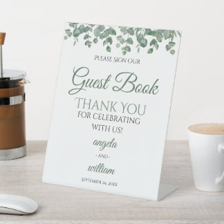 Elegant Greenery Eucalyptus Blätter Wedding Gast Sockelschild
