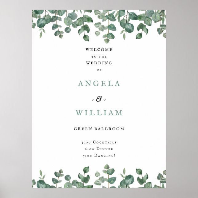 Elegant Greenery Eucalyptus Blätter Wedding Poster (Vorne)