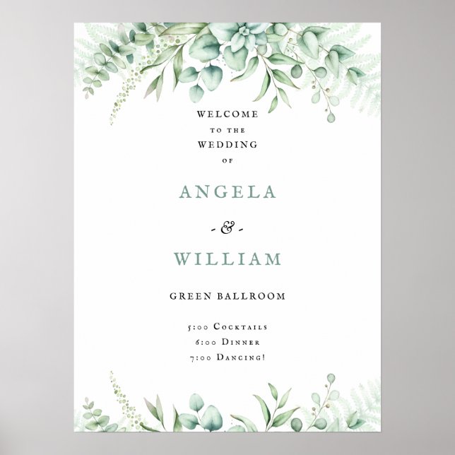 Elegant Greenery Eucalyptus Blätter Wedding Poster (Vorne)