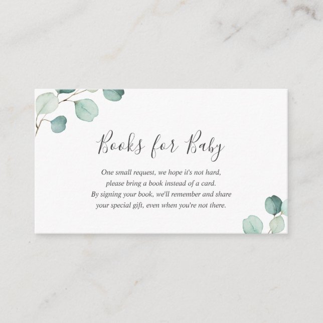 Elegant Greenery Eucalyptus Books for Baby Shower Begleitkarte (Vorderseite)