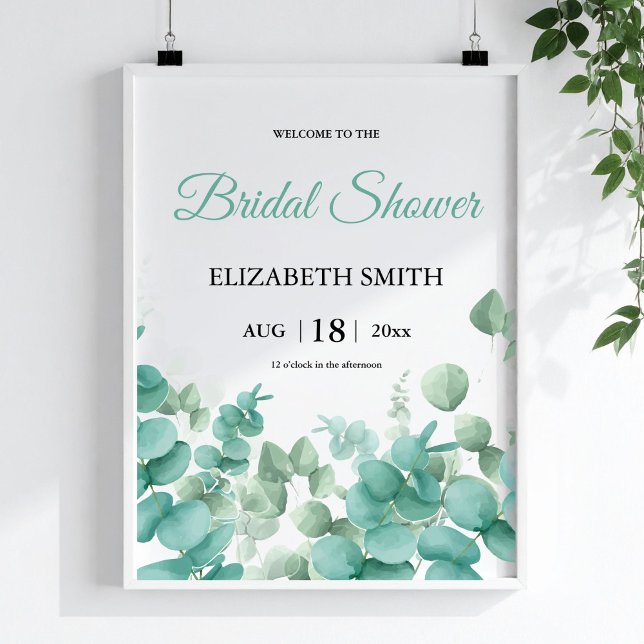 Elegant Greenery Eucalyptus Brautparty Poster (Greenery Eucalyptus Elegant Bridal Shower Poster)