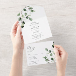 Elegant Greenery Eucalyptus Gold Wedding All In One Einladung