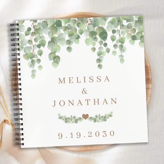 Elegant Greenery Eucalyptus Gold Wedding Guestbook Notizbuch (Von Creator hochgeladen)