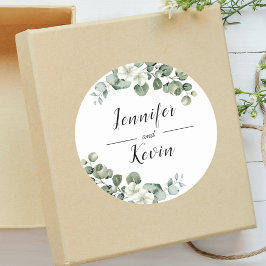 Elegant Greenery Eucalyptus Personalisiert Wedding Runder Aufkleber