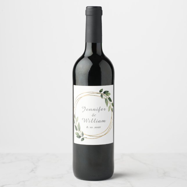 Elegant Greenery Eucalyptus Rustic Wedding Weinetikett (Vorderseite)