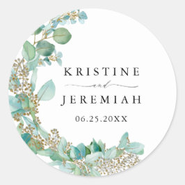 Elegant Greenery Eucalyptus Watercolor Wedding Runder Aufkleber