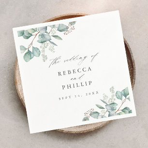 Elegant Greenery Eucalyptus Watercolor Wedding Serviette