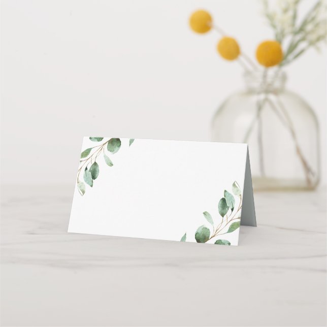 Elegant Greenery Eucalyptus Wedding Folded Blank Platzkarte (Vorderseite)