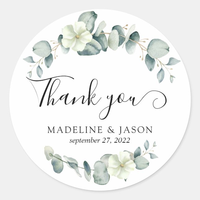 Elegant Greenery Eucalyptus Wedding Vielen Dank Runder Aufkleber (Vorderseite)