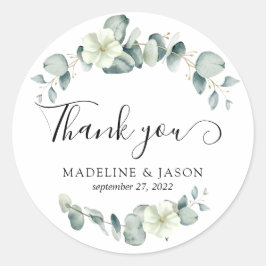 Elegant Greenery Eucalyptus Wedding Vielen Dank Runder Aufkleber