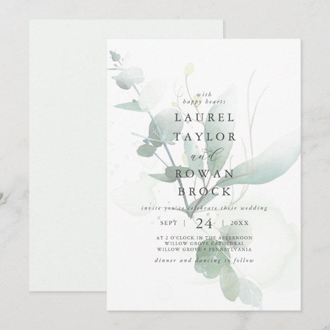 Elegant Greenery Faded Wedding Einladung (Vorne/Hinten)