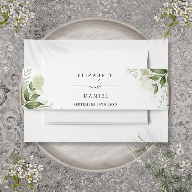 Elegant Greenery Floral Wedding Einladungsbanderole (Elegant Greenery Floral Wedding Invitation Belly Band)
