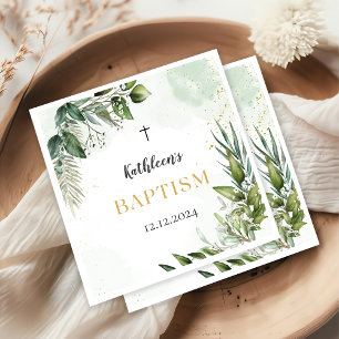 Elegant Greenery Foliage Baptisse Serviette