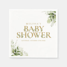 Elegant Greenery Foliage Gold Baby Shower Serviette