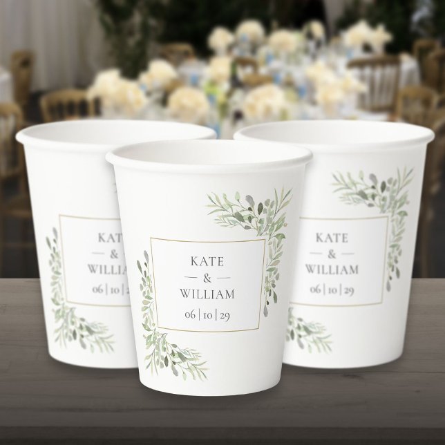 Elegant Greenery Foliage Wedding Pappbecher (Elegant Greenery Foliage Wedding Paper Cups)