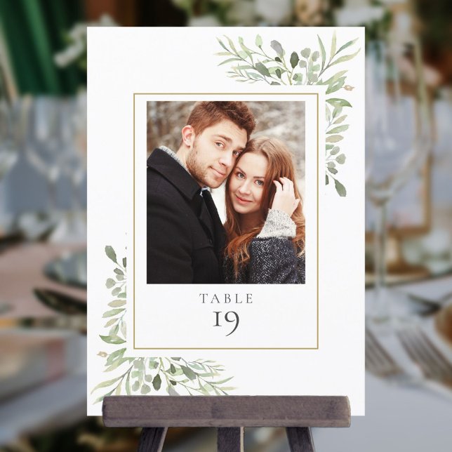 Elegant Greenery Foto Tischnummer (Elegant Greenery Photo Table Number)