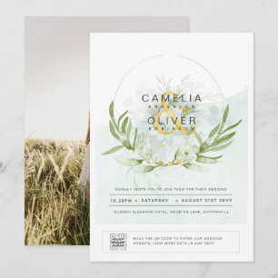 Elegant Greenery FOTO Wedding Einladung QR CODE