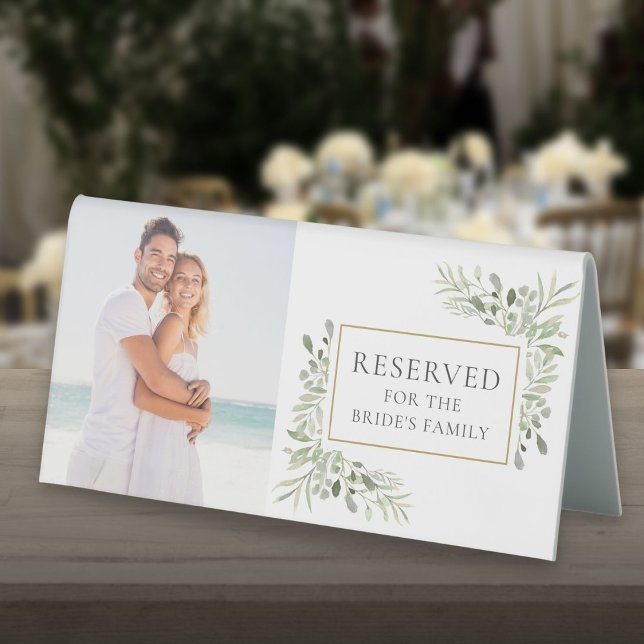 Elegant Greenery Foto Wedding reserviert Tischaufsteller (Elegant Greenery Photo Wedding Reserved Table Tent Sign)