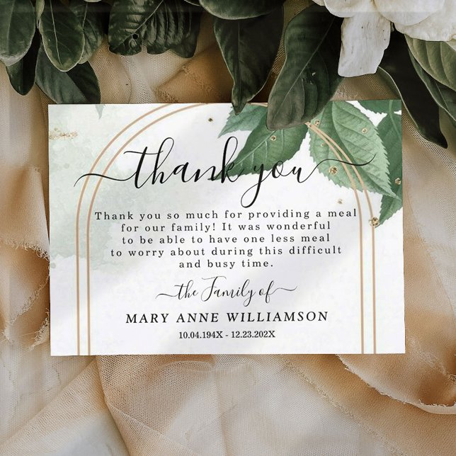 Elegant Greenery Funeral Food Danke Karte (Von Creator hochgeladen)