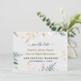 Elegant Greenery Gold Blätter Hochzeitkalligraphie Save The Date