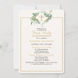 Elegant Greenery Gold Erstkommunion Einladung