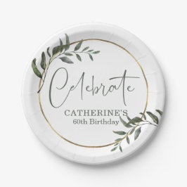 Elegant Greenery Gold Foil Celebrate Script Pappteller