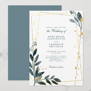 Elegant Greenery Gold Geometric Wedding Einladung