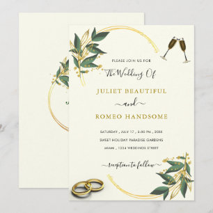Elegant Greenery Gold Luxury Wedding Einladung