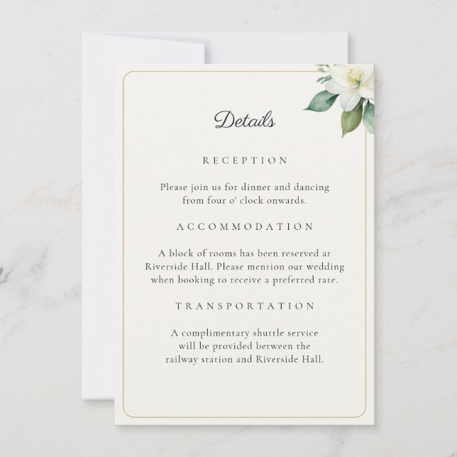 Elegant Greenery Gold Wedding Details QR Code Card (Vorderseite)