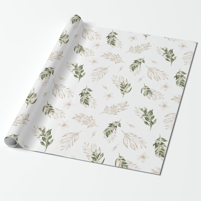 Elegant Greenery & Gold Wedding Geschenkpapier (Ungerollt)