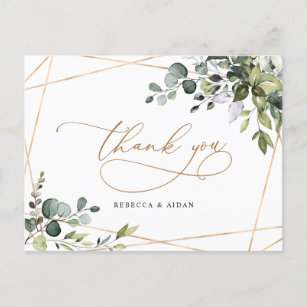 Elegant Greenery Gold Wedding Vielen Dank Postcard Postkarte