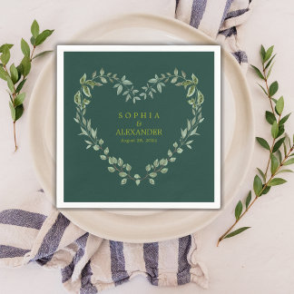 Elegant Greenery Heart Wedding Personalisiert Serviette