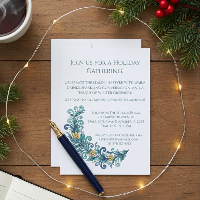 Elegant Greenery Holiday Einladung (Elegant holiday wreath swag party invitation)