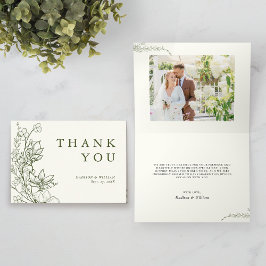 Elegant Greenery Ivory Moss Green Foto Wedding Dankeskarte