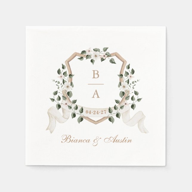 Elegant Greenery Ivy Branch Wappen Hochzeit Serviette (Vorderseite)