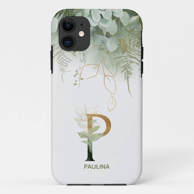 Elegant Greenery Letter P Case-Mate iPhone Case (Rückseite)