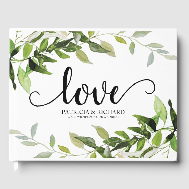 Elegant Greenery Liebe Wedding Gästebuch (Vorderseite)