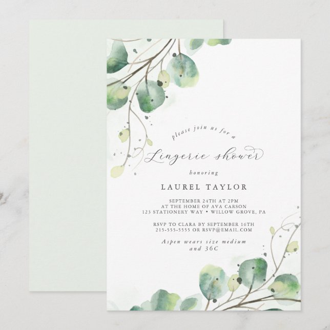 Elegant Greenery Lingerie Dusche Einladung (Vorne/Hinten)