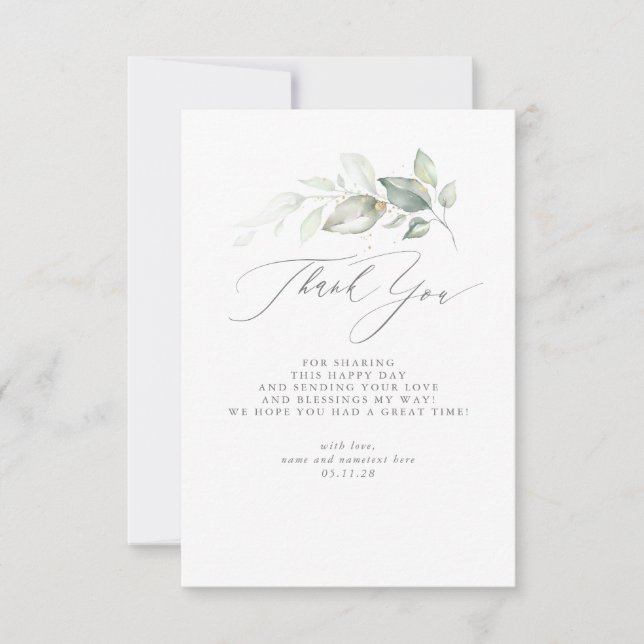 Elegant Greenery Minimalistisch Baby Shower Vielen Dankeskarte (Vorderseite)