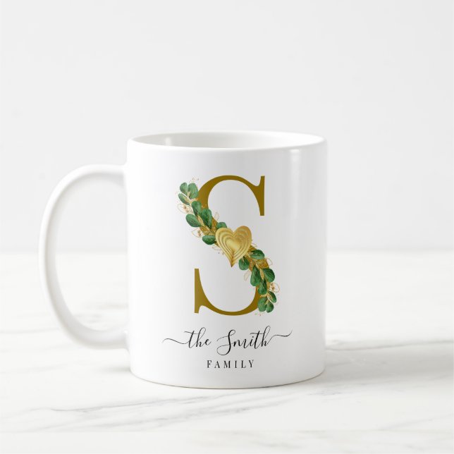 Elegant Greenery Mit Monogramm Familienname Letter Kaffeetasse (Links)