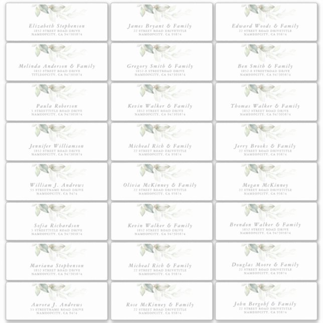 Elegant Greenery Modern Guest Name Address Labels (Vorderseite)