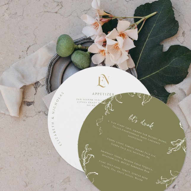 Elegant Greenery | Modernes Round Wedding Menu Menükarte (Von Creator hochgeladen)