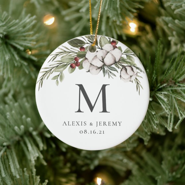 Elegant Greenery Monogram Christmas Ornament (Baum)