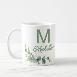 Elegant Greenery Monogram Individuelle Name and In Kaffeetasse