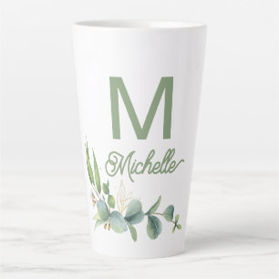 Elegant Greenery Monogram Individuelle Name and In Milchtasse
