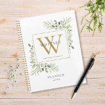 Elegant Greenery Monogram Name 2023 Planer<br><div class="desc">Eleganter Aquarellgrüne Monogramm Name 2023 Planer mit einer Gold Monogramm Initial. Entwickelt von Thisisnotme©</div>