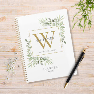 Elegant Greenery Monogram Name 2023 Planer