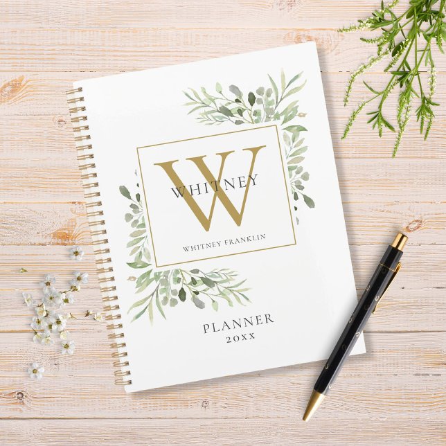 Elegant Greenery Monogram Name 2023 Planer (Von Creator hochgeladen)